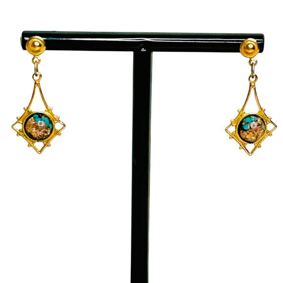 Vintage RainbowFlake Gold Tone Dangle Earrings - Picture 1 of 4